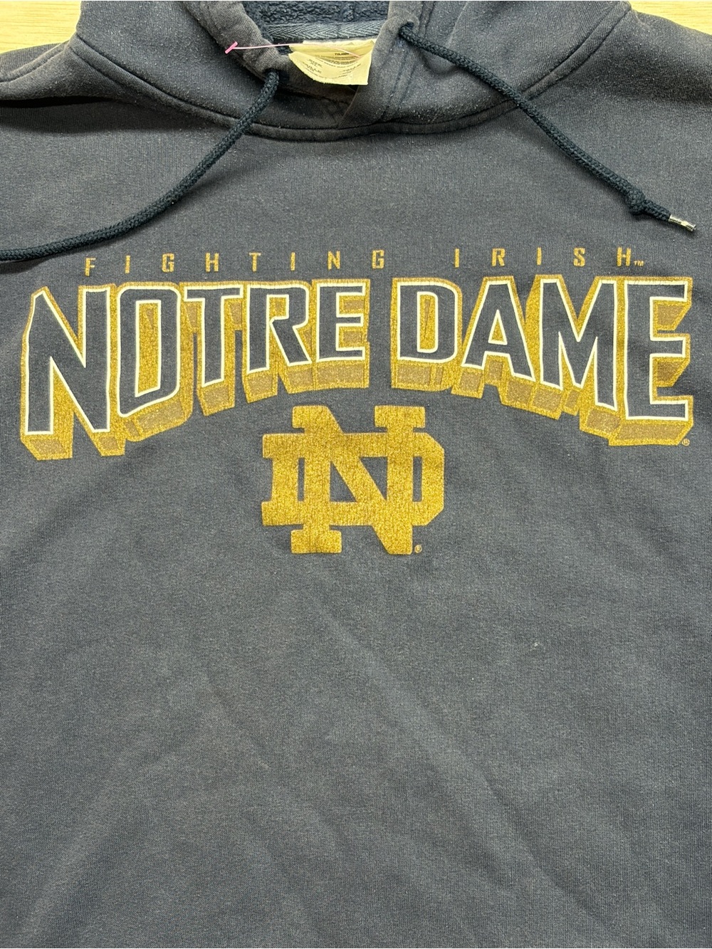 Vintage Adidas Notre Dame Fighting Irish Hoodie Men's XL Navy Blue Flaws Read - Picture 2 of 8